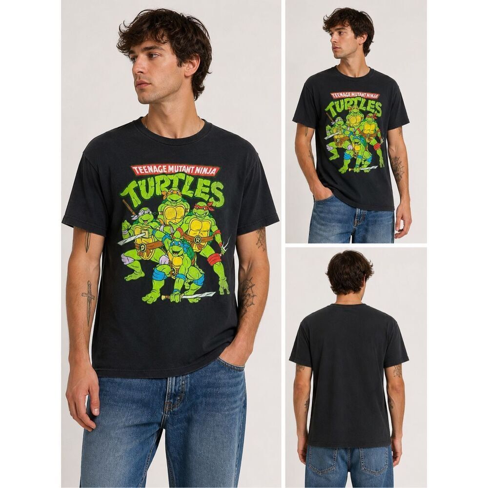 Teenage Mutant Ninja Turtles Graphic T-Shirt Black Size L Cotton